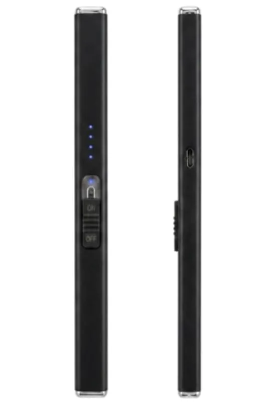 Slim black USB-rechargeable plasma-arc candle lighter